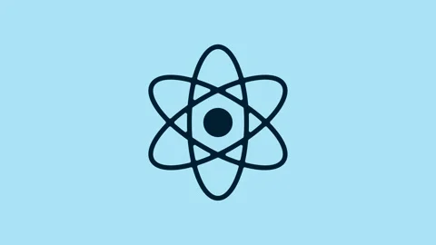 Blue Atom icon isolated on blue background. Symbol of science, education Stock Footage 231471252