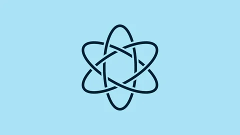 Blue Atom icon isolated on blue background. Symbol of science, education Stock Footage 231471432