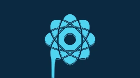 Blue Atom icon isolated on blue background. Symbol of science, education Stock Footage 235773652