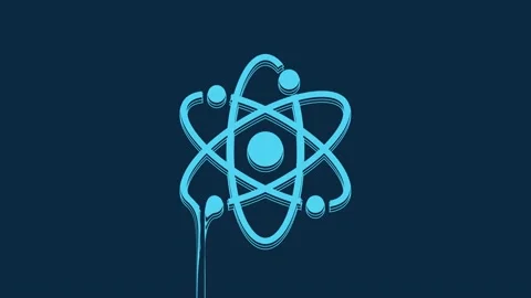 Blue Atom icon isolated on blue background. Symbol of science, education Stock Footage 235829201