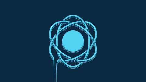 Blue Atom icon isolated on blue background. Symbol of science, education Stock Footage 235891240