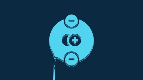 Blue Atom icon isolated on blue background. Symbol of science, education Stock Footage 235911443
