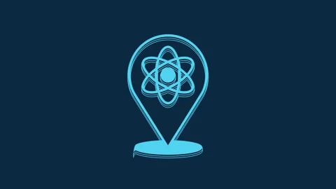 Blue Atom icon isolated on blue background. Symbol of science, education Stock Footage 235946821