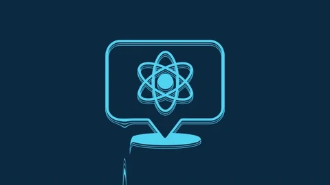 Blue Atom icon isolated on blue background. Symbol of science, education Stock Footage 235947095