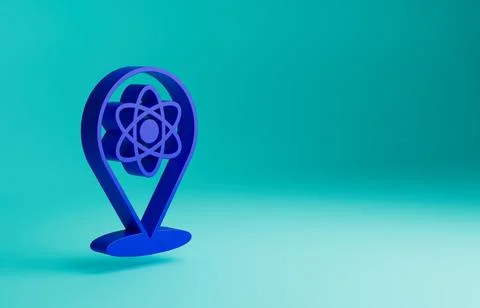 Blue Atom icon isolated on blue background. Symbol of science, education Stock Illustration