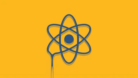 Blue Atom icon isolated on orange background. Symbol of science, education Stock Footage 234704695