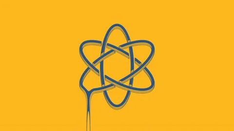 Blue Atom icon isolated on orange background. Symbol of science, education Stock Footage 234704933