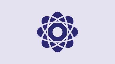 Blue Atom icon isolated on purple background. Symbol of science, education Stock Footage 232792940