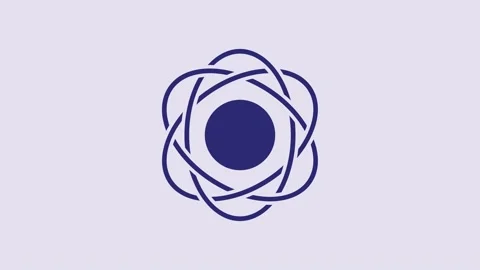 Blue Atom icon isolated on purple background. Symbol of science, education Stock Footage 232837251