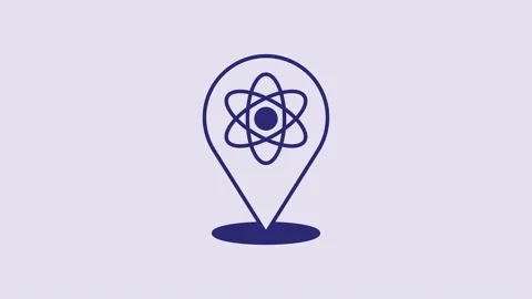 Blue Atom icon isolated on purple background. Symbol of science, education Stock Footage 232869205