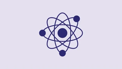 Blue Atom icon isolated on purple background. Symbol of science, education Stock Footage 232869241