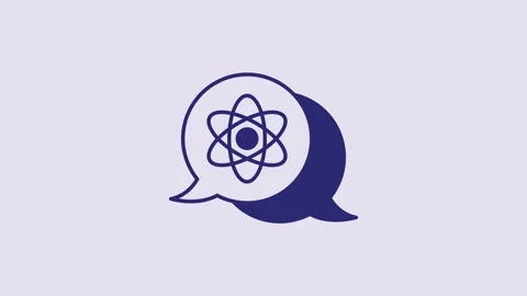 Blue Atom icon isolated on purple background. Symbol of science, education Stock Footage 232869417