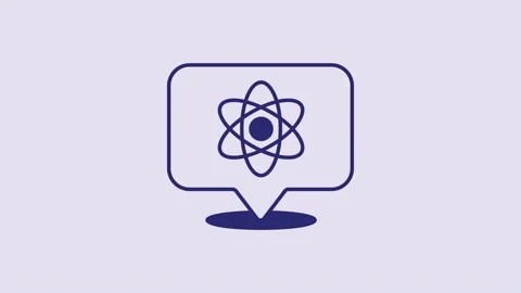Blue Atom icon isolated on purple background. Symbol of science, education Stock Footage 232869522