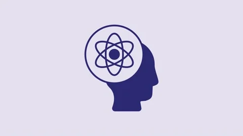 Blue Atom icon isolated on purple background. Symbol of science, education Stock Footage 232869572