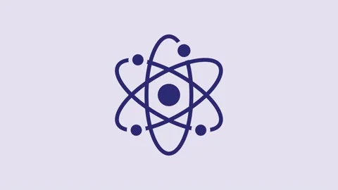 Blue Atom icon isolated on purple background. Symbol of science, education Stock Footage 232922276