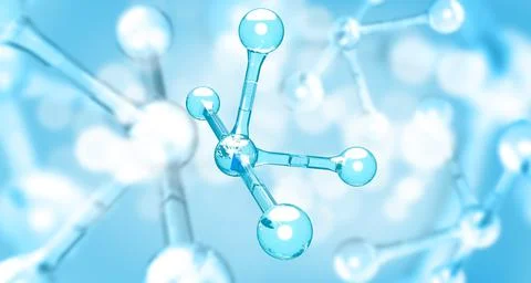 Blue atom model abstract background.3d Illustration of molecules. Blue Stock Illustration