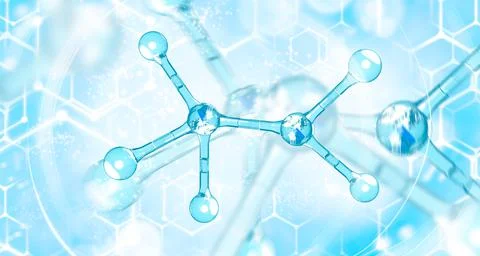 Blue atom model abstract background.3d Illustration of molecules. Blue Stock Illustration