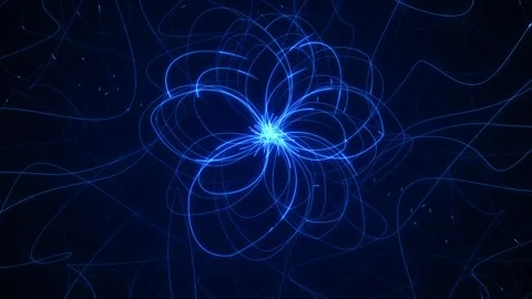 Blue atom orbit background glowing looped lines, particle trails, science space. Stock Footage 340471438