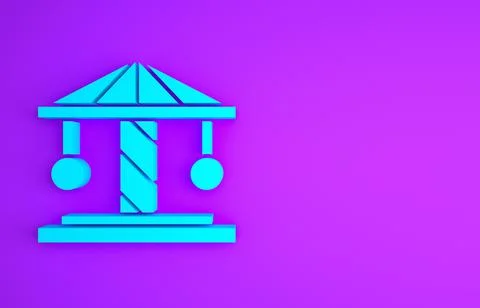 Blue Attraction carousel icon isolated on purple background. Amusement park.  库存插图