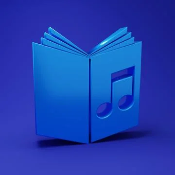 Blue Audio book icon isolated on blue background. Musical note with book. A.. Stockillustratie