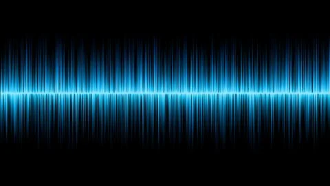 Blue audio wave pattern on a black background representing sound energy Stock Illustration
