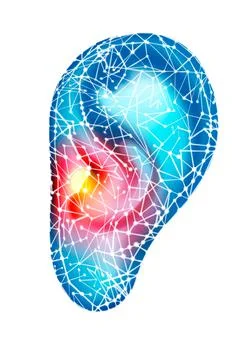 Blue Auditory system 3d Illustration with red damage isolated on white Stock Illustration