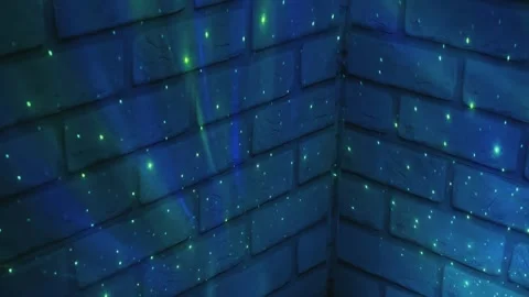 Blue aurora light on brick wall background, glowing urban texture and modern abs Stock Footage 335386326