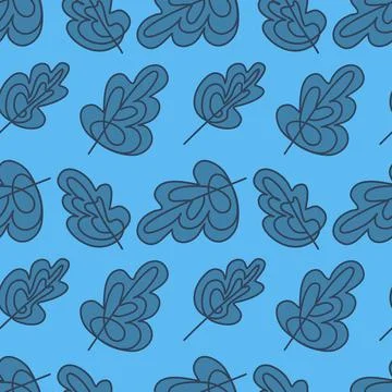 Blue autumn seamless pattern falling leaves purple monochrome color Stock Illustration