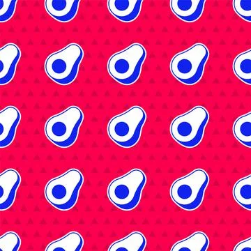 Blue Avocado fruit icon isolated seamless pattern on red background. Vector Illustrazione stock