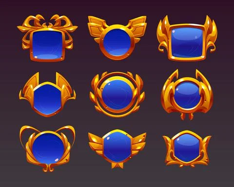 Blue award badges with gold frames Stock Illustration