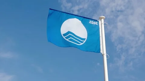 Blue Award Beach Flag Swaying On The Wind Video stock 157326558