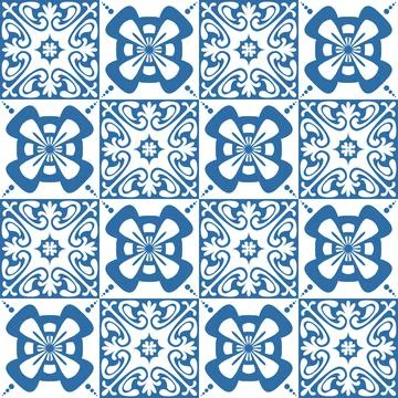 Blue Azulejo square pattern portuguese tiles for wall decor, traditional retr Illustrazione stock