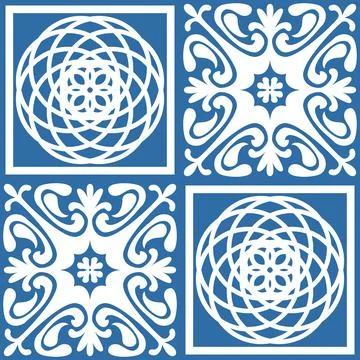 Blue Azulejo square pattern portuguese tiles for wall decor, traditional retr Stockillustratie