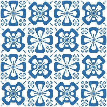 Blue Azulejo square pattern portuguese tiles for wall decor, traditional retr 库存插图