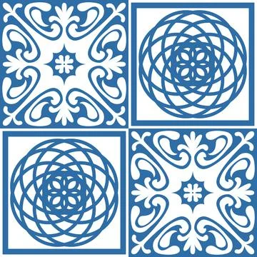 Blue Azulejo square pattern portuguese tiles for wall decor, traditional retr Stockillustratie