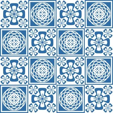 Blue Azulejo square pattern portuguese tiles for wall decor, traditional desi Stock Illustration