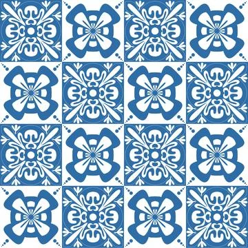 Blue Azulejo square pattern portuguese tiles, traditional retro design vector 库存插图