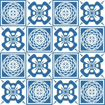 Blue Azulejo square pattern portuguese tiles for wall decor, traditional retr Stock Illustration