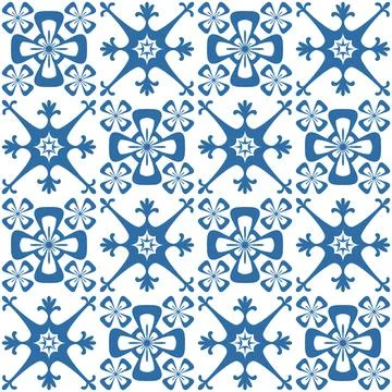 Blue Azulejo square pattern tiles for wall decor, traditional retro design ve Stock Illustration
