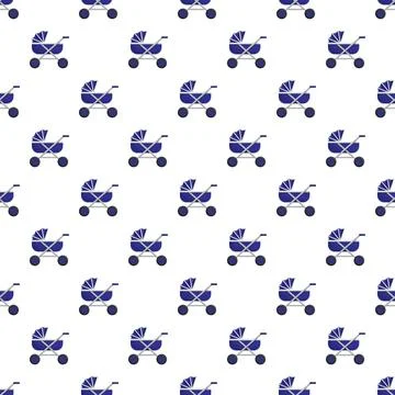 Blue baby stroller seamless pattern for nursery design Stock Illustration