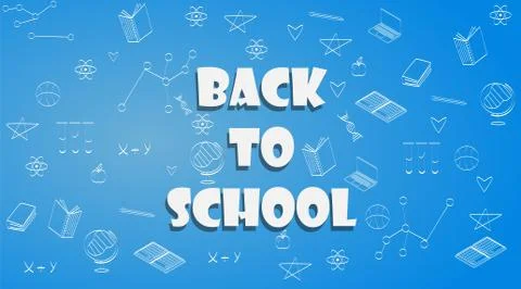 Blue Back To School Background With Text, Panorama, Vector Illustration イラスト素材