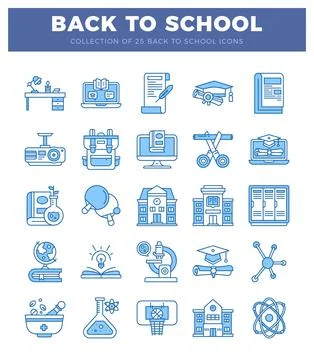 Blue back to school flat icons on white background Ilustración de archivo