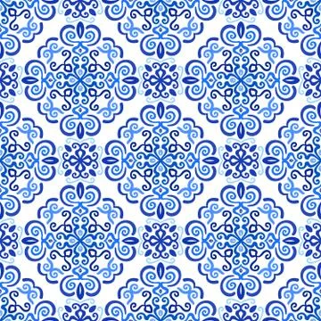 Blue Background Abstract Floral Pattern Stock Illustration