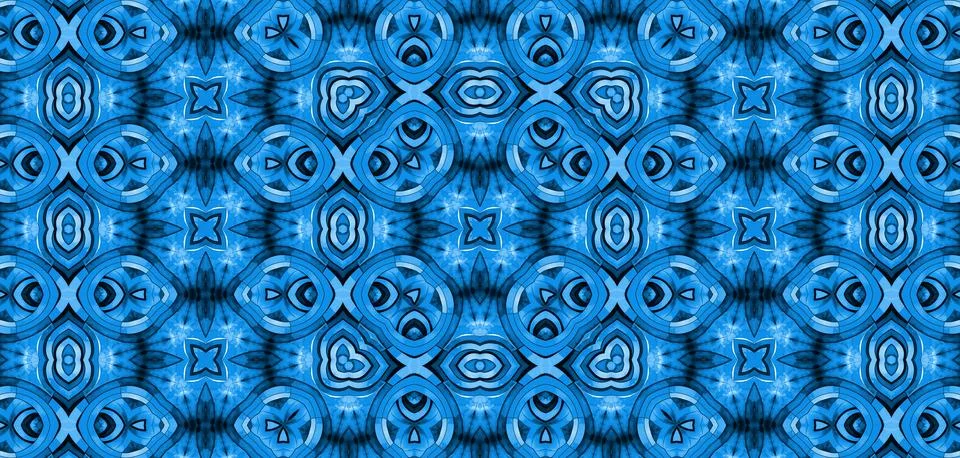 Blue background with abstract kaleidoscopic pattern Stock Illustration