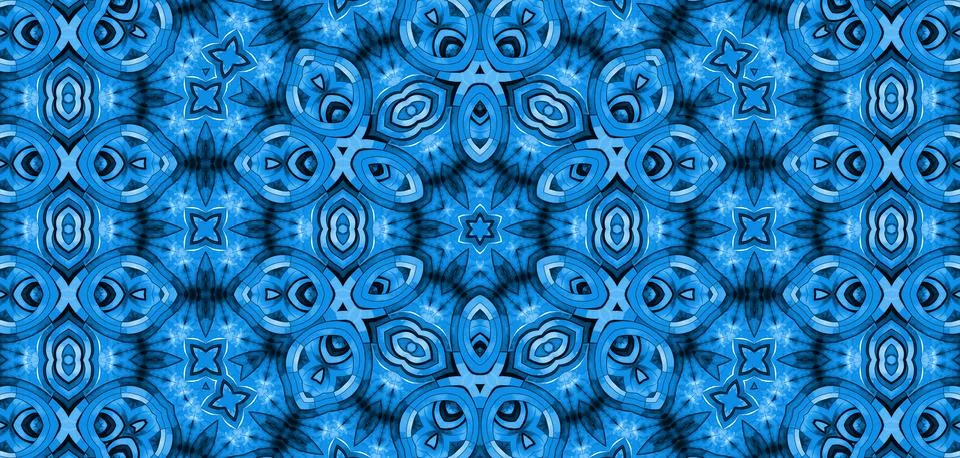 Blue background with abstract kaleidoscopic pattern Stock Illustration