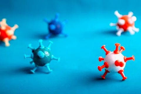 Blue background and different virus coronavirus Stockfoto's