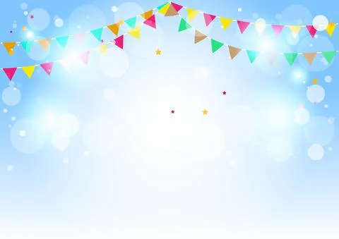 Blue background and multicolored flags with white bokeh for Christmas and New Stock Illustration