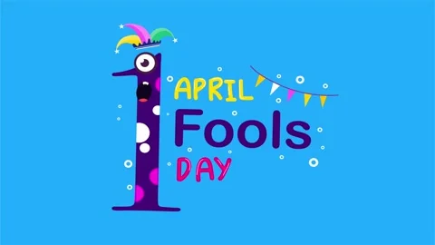 Blue background April Fools day number one jester hat Stock Footage 317872596