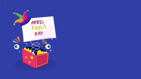 Blue background April Fools day box sign funny prank Stock Footage 317872623