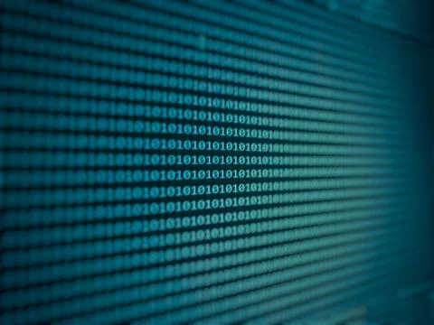 Blue background with binary code texture. Cyber crime and cyber security conc Stock Photos